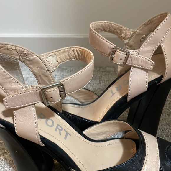 🌟5 for $25🌟 Report Diane Leather Platform Sandal Heels in Black and Cream - Picture 9 of 12